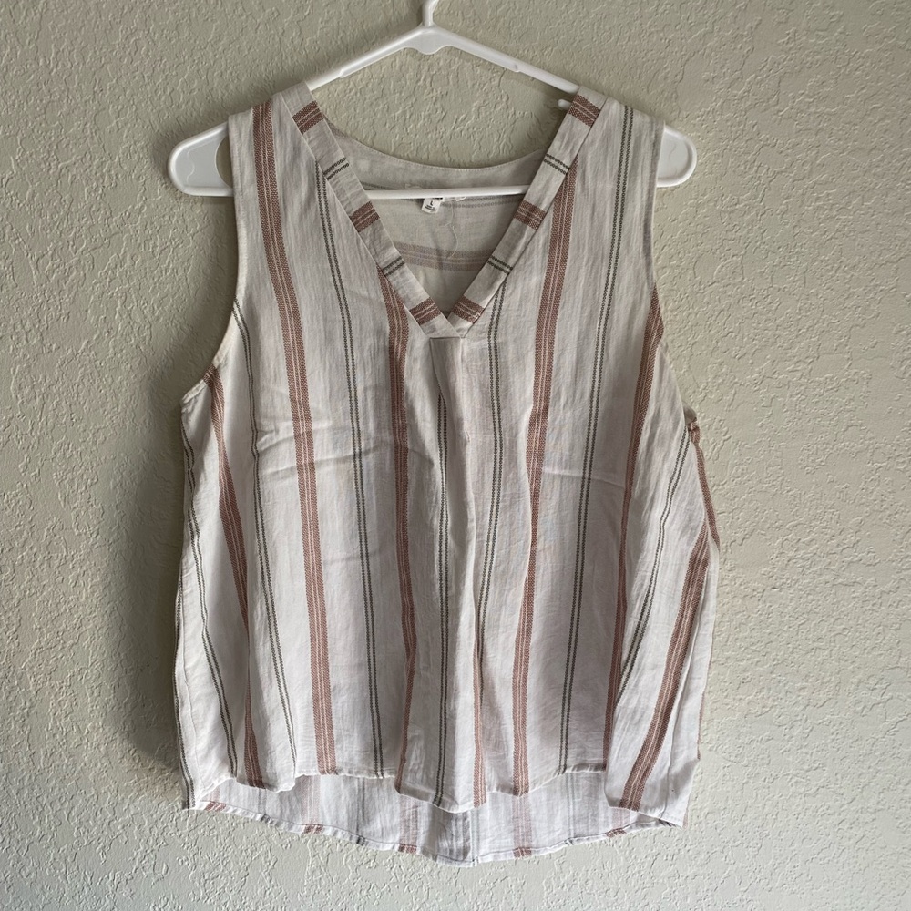 Striped Sleeveless Top - Cream and Brown